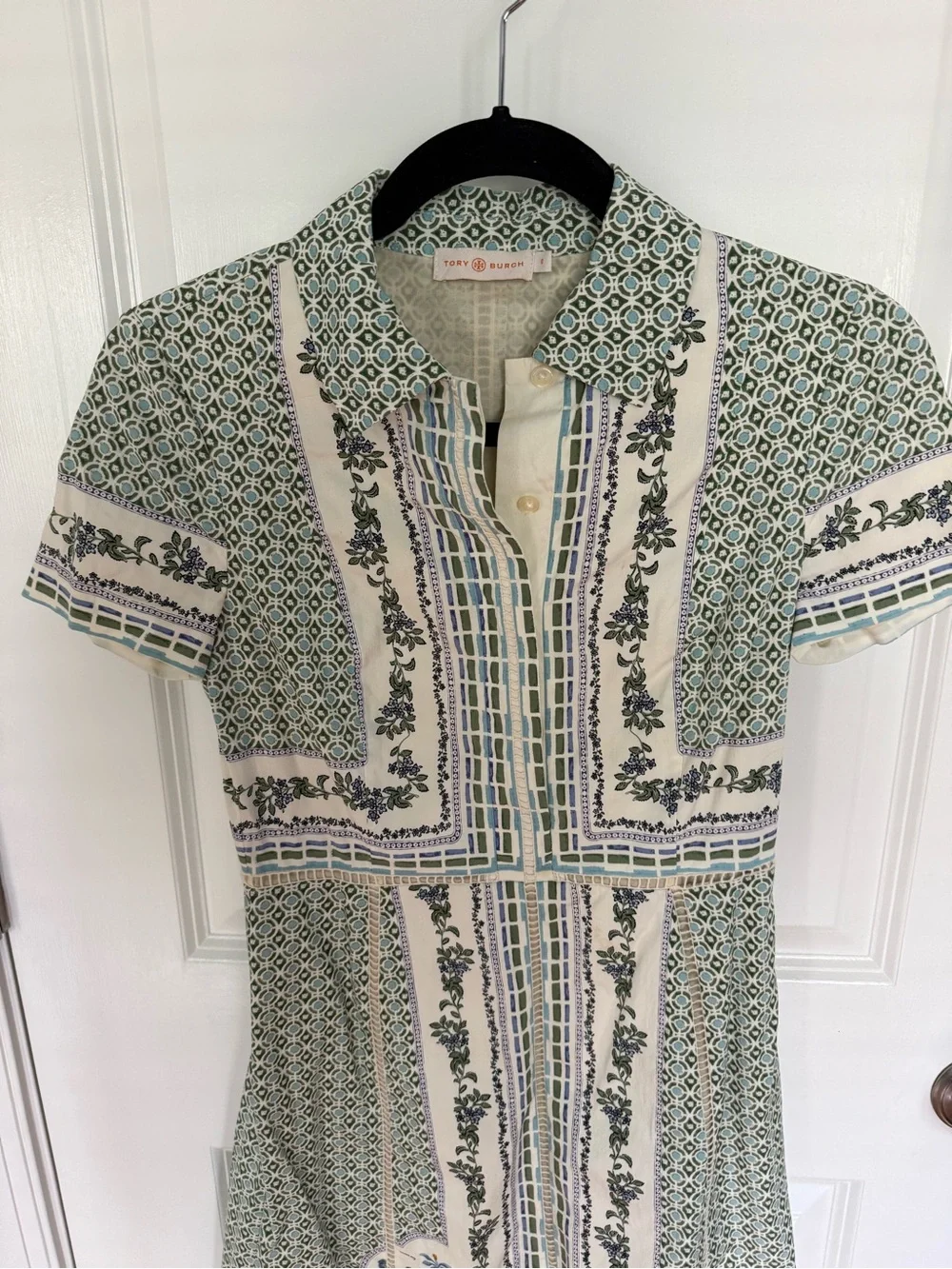 Gorgeous and rare Tory Burch White and Green Botanical Mini Dress
